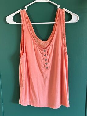 POL Coral Lace Tank with Button Accent